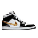 Jordan 1 Mid Patent Black White Gold 852542-007