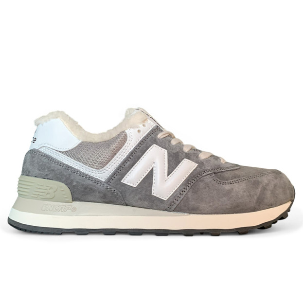 New Balance 574 Grey White Winter С МЕХОМ