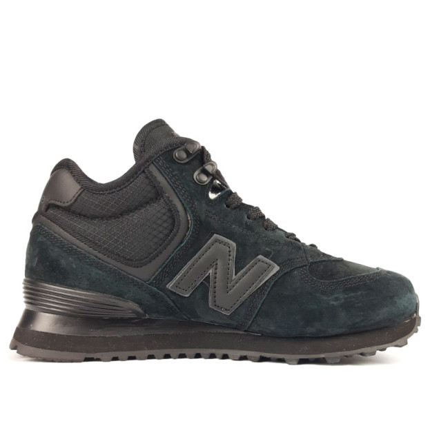 New Balance 574 All Black Suede Winter С МЕХОМ