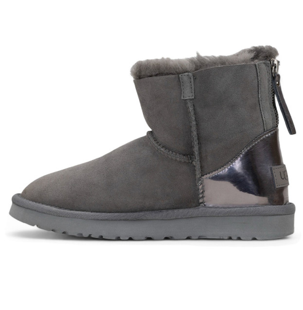 UGG Classic Mini Grey Silver Zip Lacquer